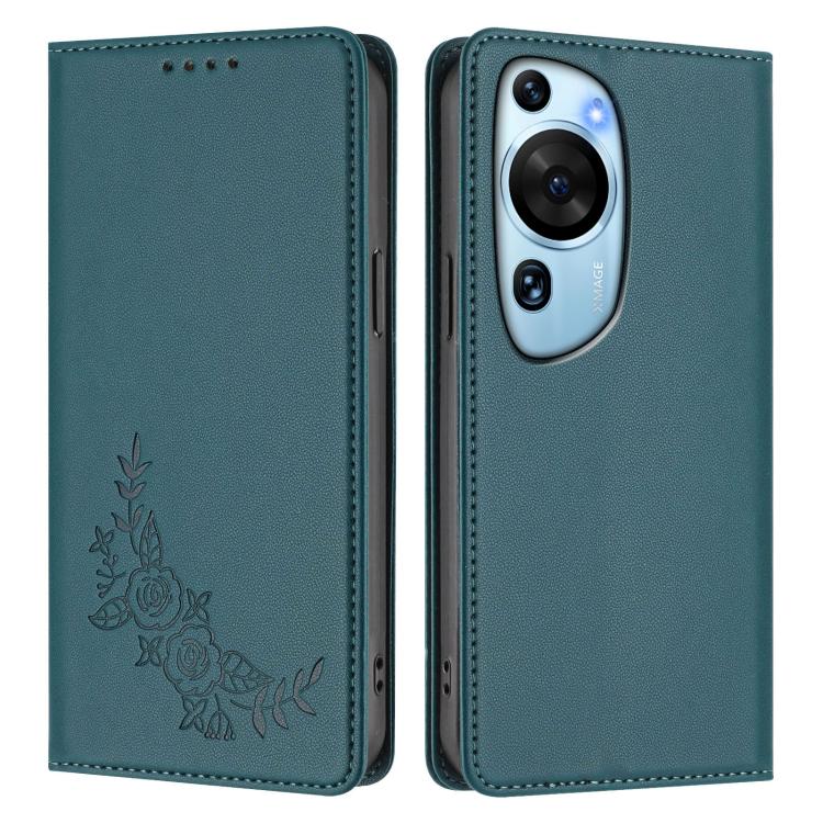 For Huawei P60 Art Peony Embossed Magnetic RFID Vegan Leather Phone Case