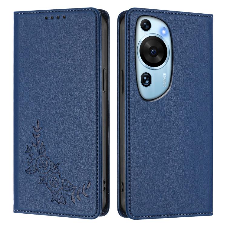For Huawei P60 Art Peony Embossed Magnetic RFID Vegan Leather Phone Case