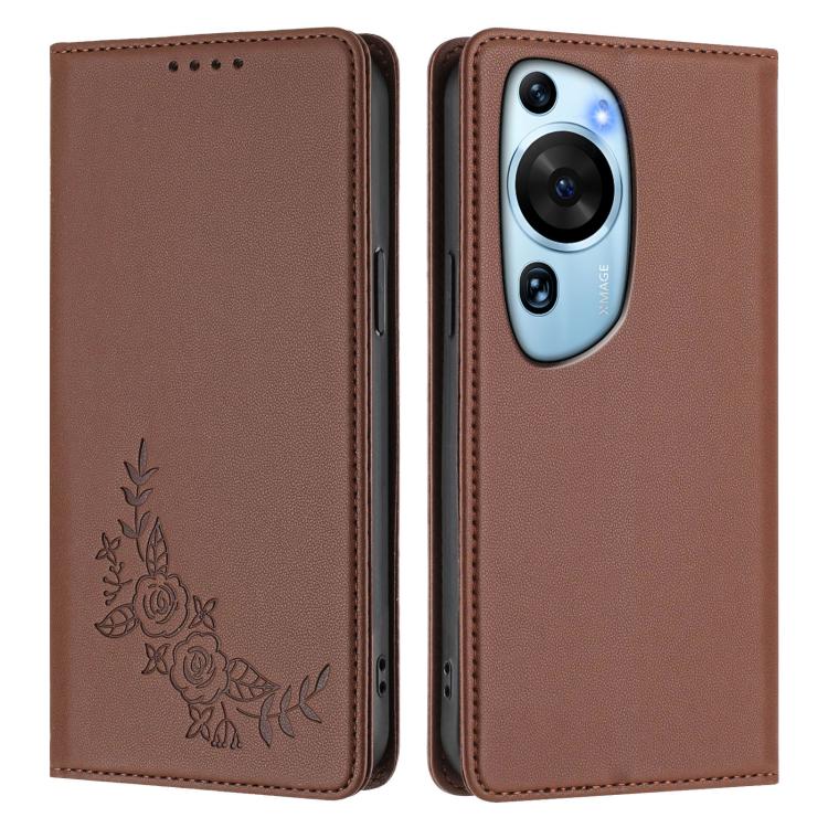 For Huawei P60 Art Peony Embossed Magnetic RFID Vegan Leather Phone Case