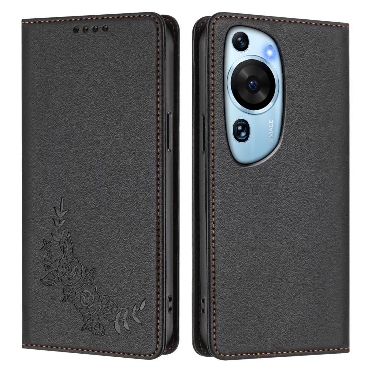 For Huawei P60 Art Peony Embossed Magnetic RFID Vegan Leather Phone Case