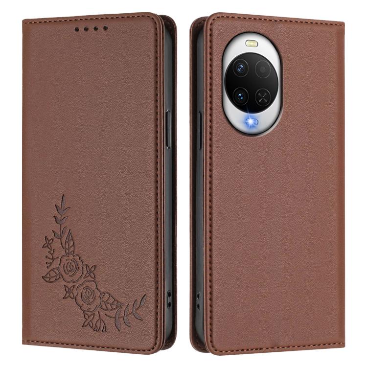 For Huawei nova 15 / nova 14 Peony Embossed Magnetic RFID Vegan Leather Phone Case