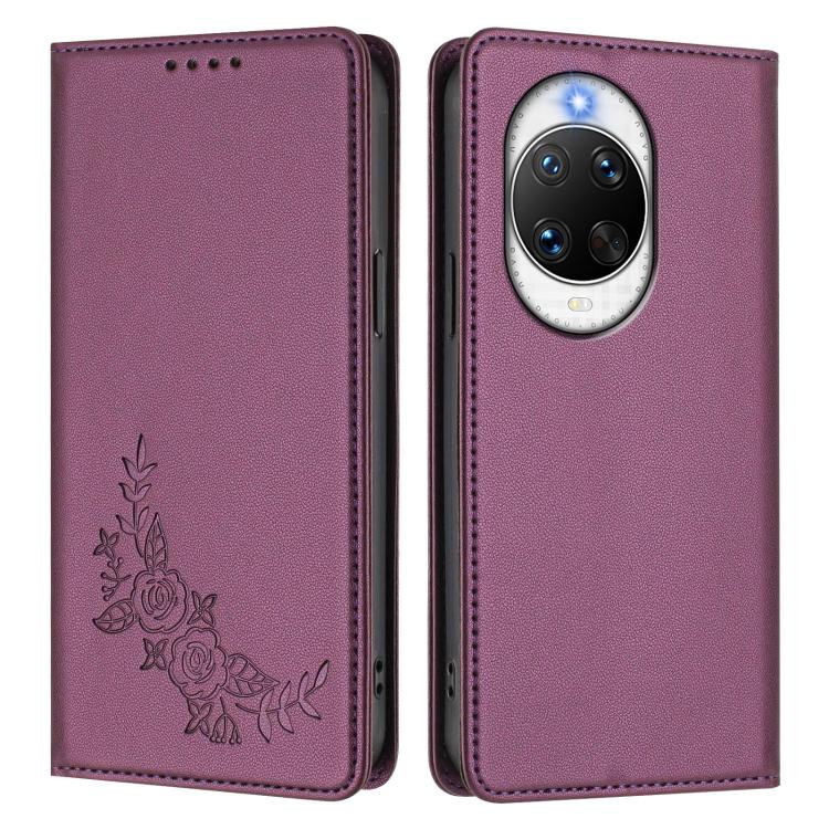 For Huawei nova 14 Ultra Peony Embossed Magnetic RFID Vegan Leather Phone Case