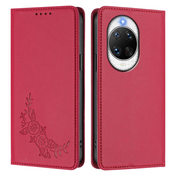 For Huawei nova 14 Ultra Peony Embossed Magnetic RFID Vegan Leather Phone Case