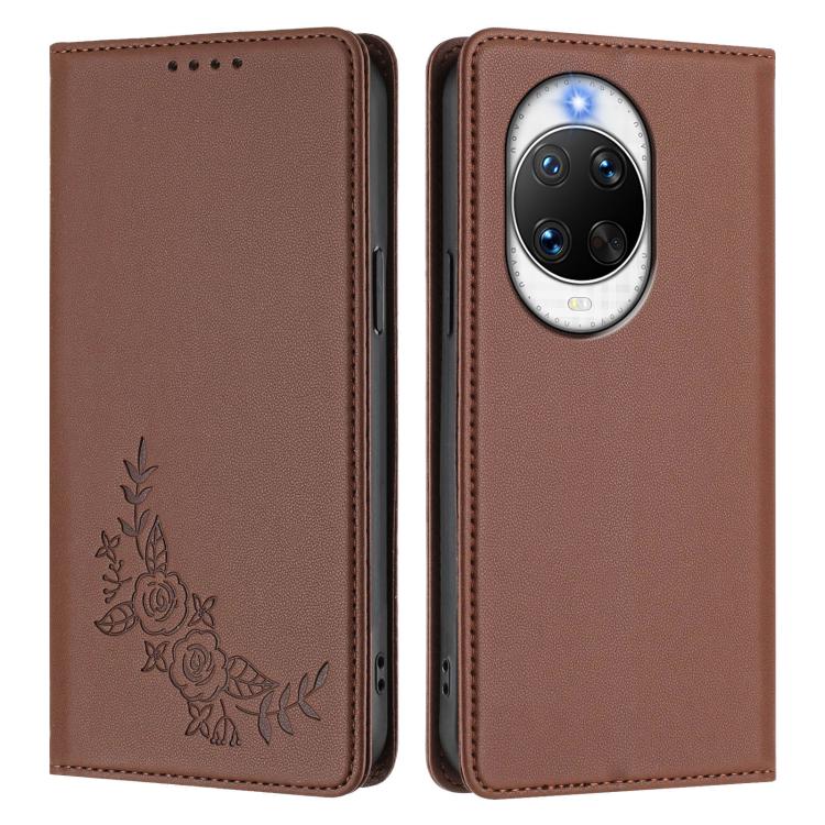 For Huawei nova 14 Ultra Peony Embossed Magnetic RFID Vegan Leather Phone Case