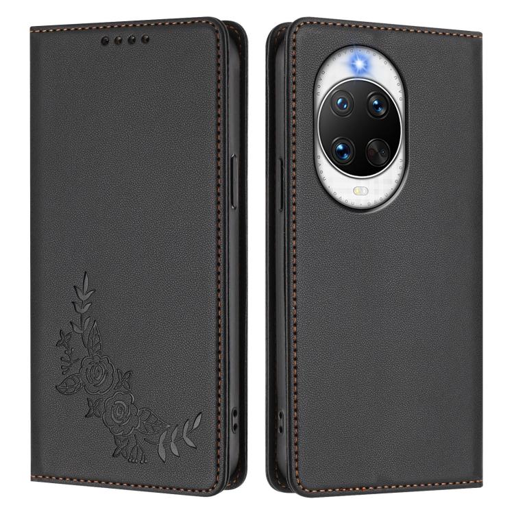 For Huawei nova 14 Ultra Peony Embossed Magnetic RFID Vegan Leather Phone Case