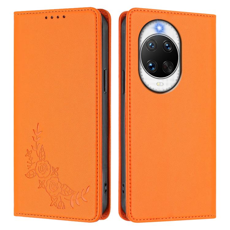 For Huawei nova 14 Pro Peony Embossed Magnetic RFID Vegan Leather Phone Case