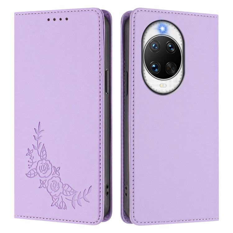 For Huawei nova 14 Pro Peony Embossed Magnetic RFID Vegan Leather Phone Case