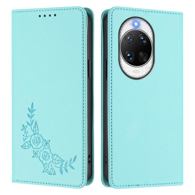 For Huawei nova 14 Pro Peony Embossed Magnetic RFID Vegan Leather Phone Case