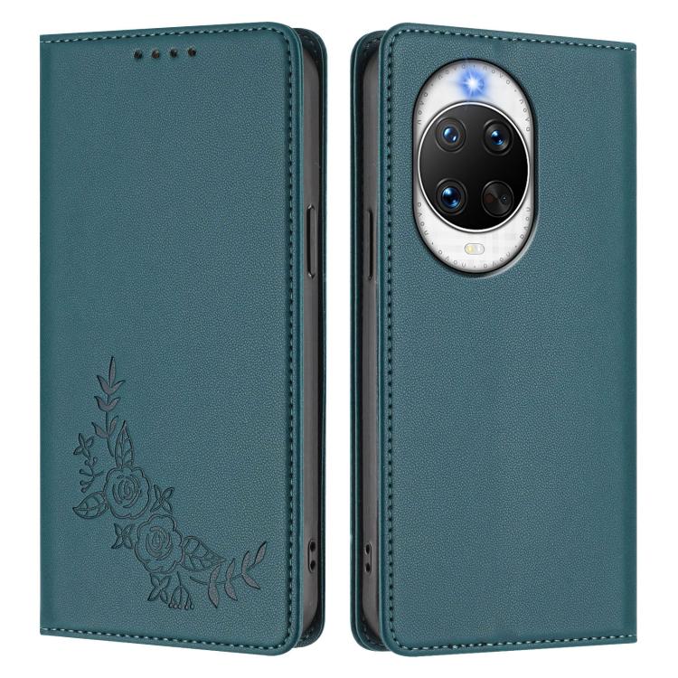 For Huawei nova 14 Pro Peony Embossed Magnetic RFID Vegan Leather Phone Case