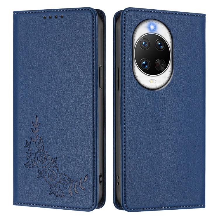 For Huawei nova 14 Pro Peony Embossed Magnetic RFID Vegan Leather Phone Case