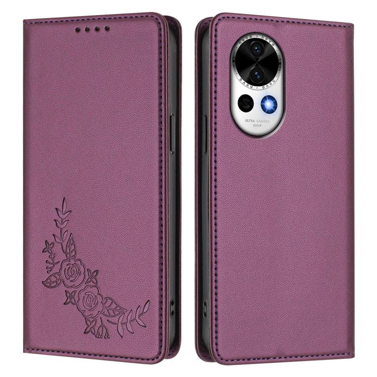 For Huawei nova 13 / nova 12 Peony Embossed Magnetic RFID Vegan Leather Phone Case