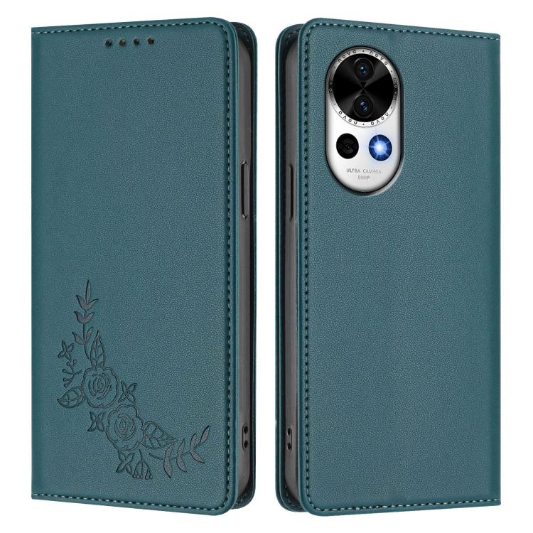 For Huawei nova 13 / nova 12 Peony Embossed Magnetic RFID Vegan Leather Phone Case