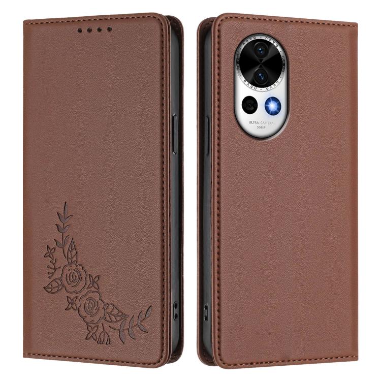 For Huawei nova 13 / nova 12 Peony Embossed Magnetic RFID Vegan Leather Phone Case