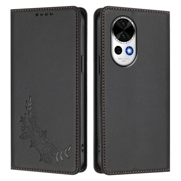 For Huawei nova 13 / nova 12 Peony Embossed Magnetic RFID Vegan Leather Phone Case