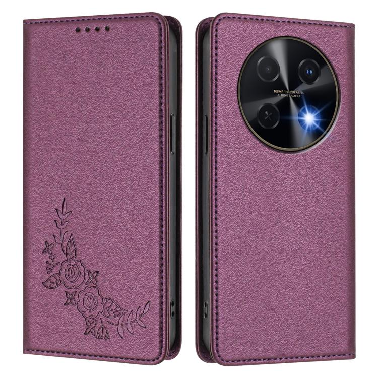 For Huawei nova 13i / nova 12i Peony Embossed Magnetic RFID Vegan Leather Phone Case
