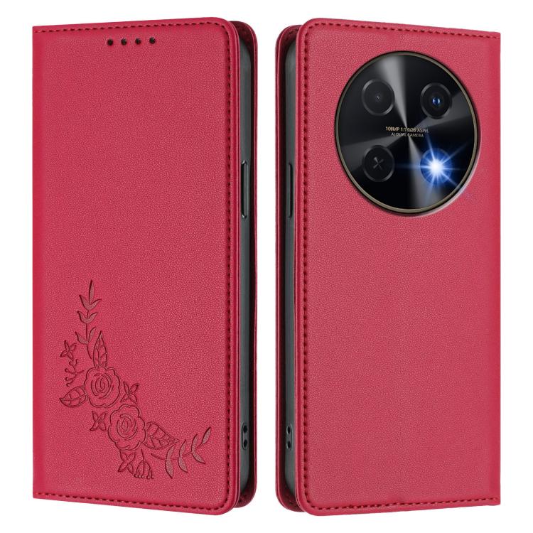 For Huawei nova 13i / nova 12i Peony Embossed Magnetic RFID Vegan Leather Phone Case
