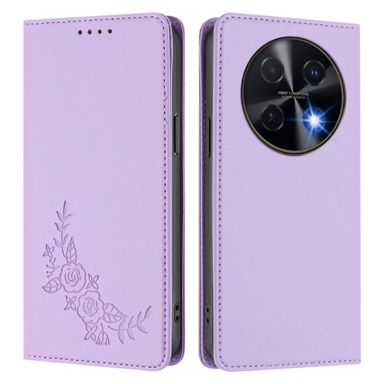 For Huawei nova 13i / nova 12i Peony Embossed Magnetic RFID Vegan Leather Phone Case
