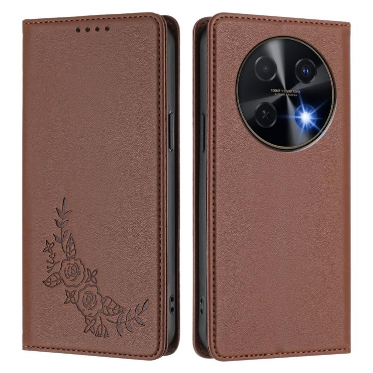 For Huawei nova 13i / nova 12i Peony Embossed Magnetic RFID Vegan Leather Phone Case