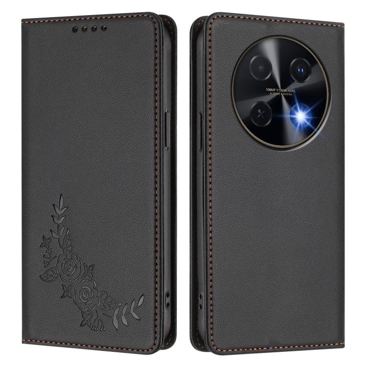 For Huawei nova 13i / nova 12i Peony Embossed Magnetic RFID Vegan Leather Phone Case