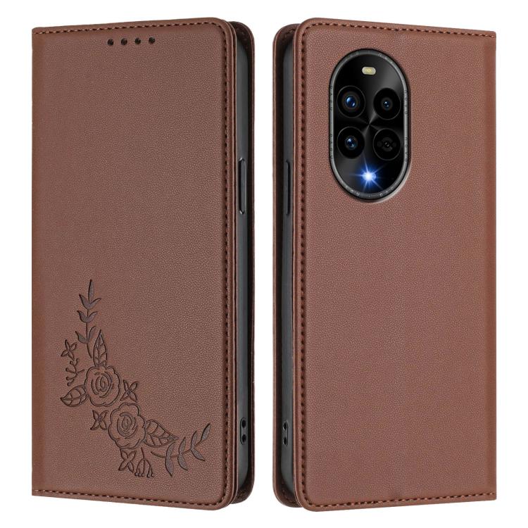 For Huawei nova 13 Pro Peony Embossed Magnetic RFID Vegan Leather Phone Case