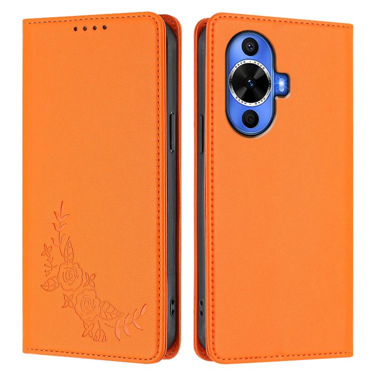 For Huawei nova 11 / nova 12s / nova 12 Lite Peony Embossed Magnetic RFID Vegan Leather Phone Case
