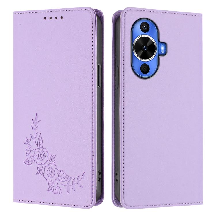 For Huawei nova 11 / nova 12s / nova 12 Lite Peony Embossed Magnetic RFID Vegan Leather Phone Case