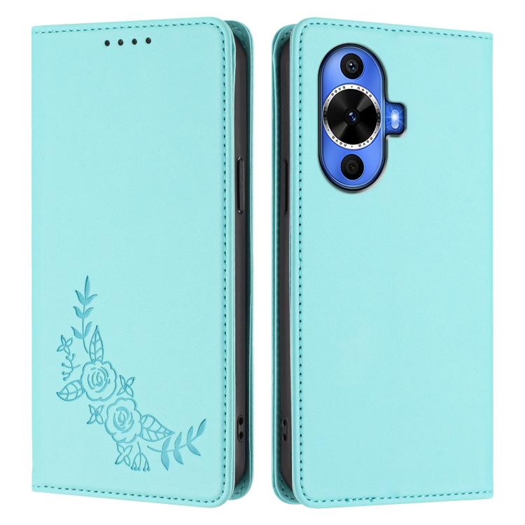 For Huawei nova 11 / nova 12s / nova 12 Lite Peony Embossed Magnetic RFID Vegan Leather Phone Case