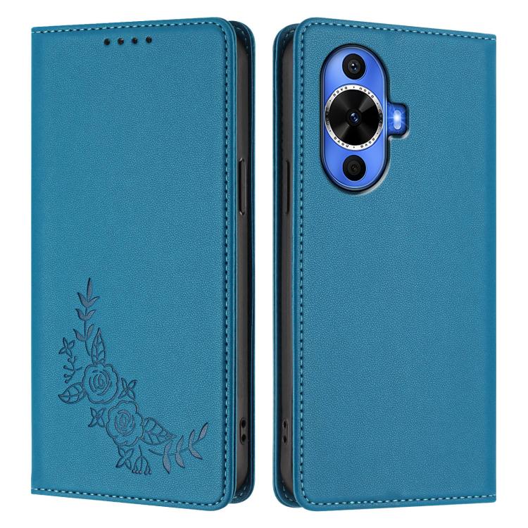 For Huawei nova 11 / nova 12s / nova 12 Lite Peony Embossed Magnetic RFID Vegan Leather Phone Case