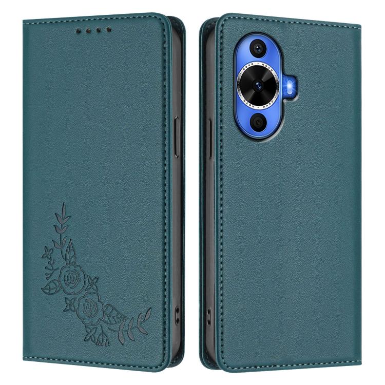 For Huawei nova 11 / nova 12s / nova 12 Lite Peony Embossed Magnetic RFID Vegan Leather Phone Case