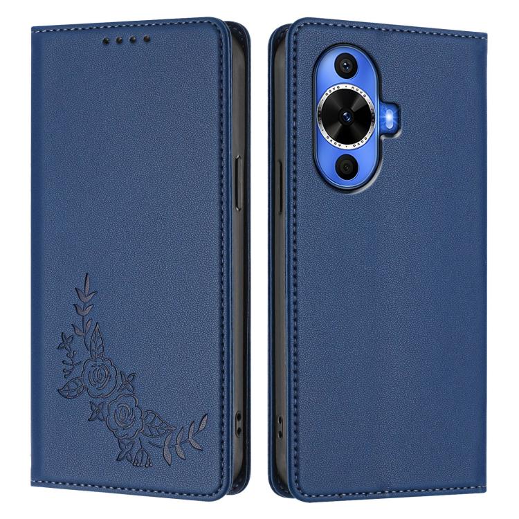 For Huawei nova 11 / nova 12s / nova 12 Lite Peony Embossed Magnetic RFID Vegan Leather Phone Case