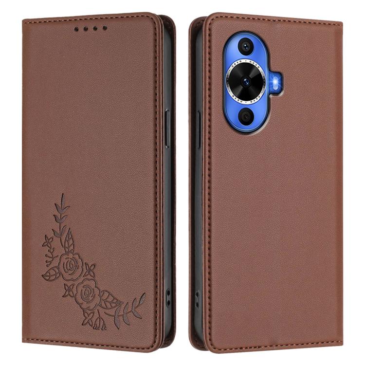 For Huawei nova 11 / nova 12s / nova 12 Lite Peony Embossed Magnetic RFID Vegan Leather Phone Case