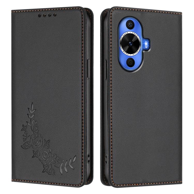 For Huawei nova 11 / nova 12s / nova 12 Lite Peony Embossed Magnetic RFID Vegan Leather Phone Case
