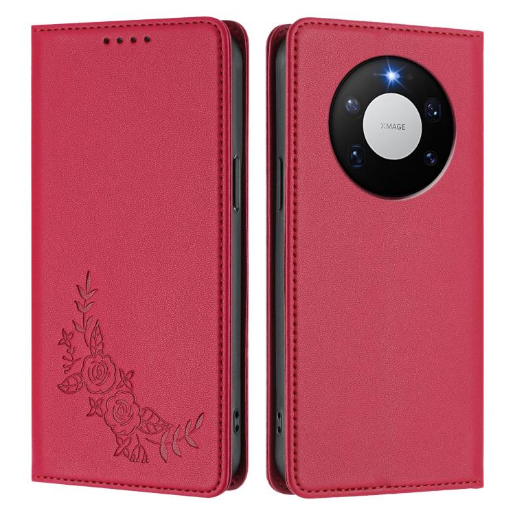For Huawei Mate 80 / Mate 80 Pro Peony Embossed Magnetic RFID Vegan Leather Phone Case