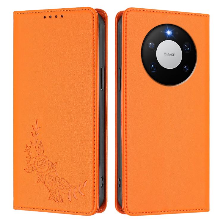 For Huawei Mate 80 Pro Max Peony Embossed Magnetic RFID Vegan Leather Phone Case