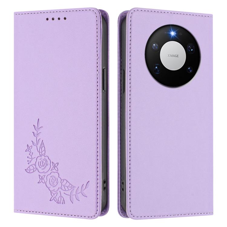 For Huawei Mate 80 Pro Max Peony Embossed Magnetic RFID Vegan Leather Phone Case