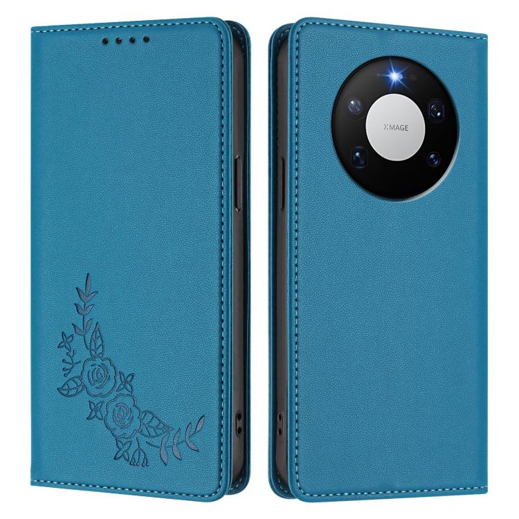 For Huawei Mate 80 Pro Max Peony Embossed Magnetic RFID Vegan Leather Phone Case