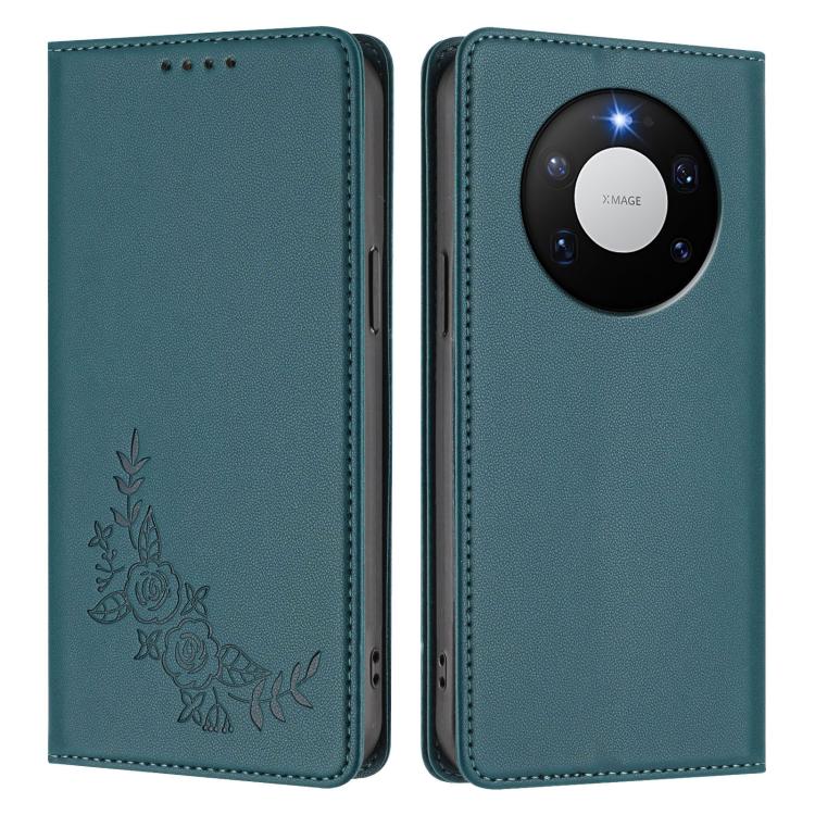 For Huawei Mate 80 Pro Max Peony Embossed Magnetic RFID Vegan Leather Phone Case
