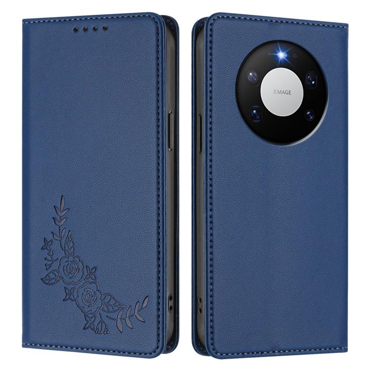 For Huawei Mate 80 Pro Max Peony Embossed Magnetic RFID Vegan Leather Phone Case
