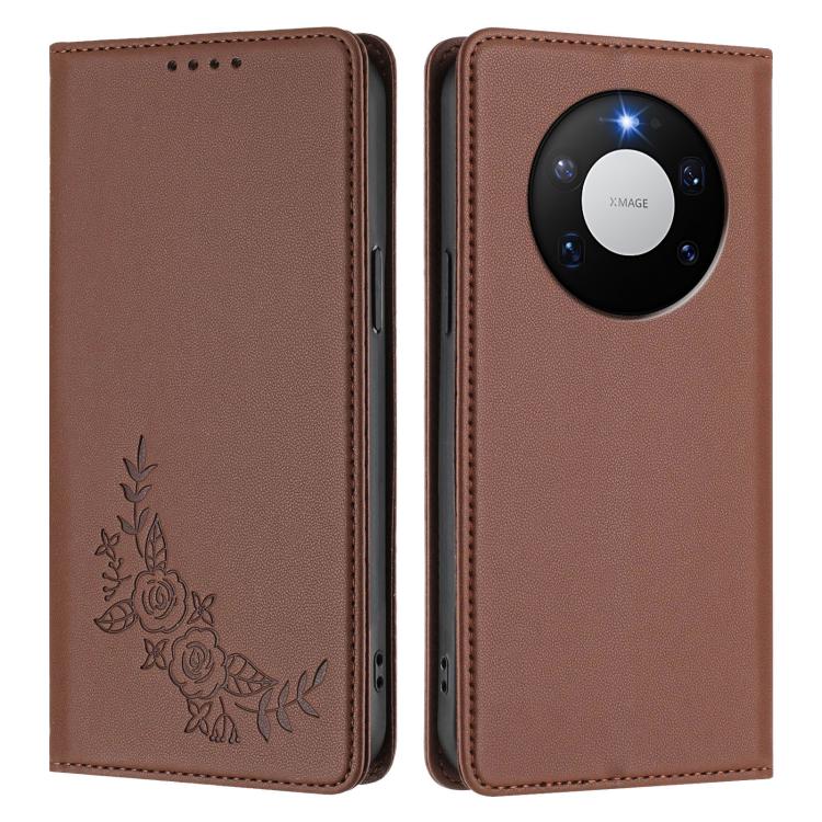 For Huawei Mate 80 Pro Max Peony Embossed Magnetic RFID Vegan Leather Phone Case