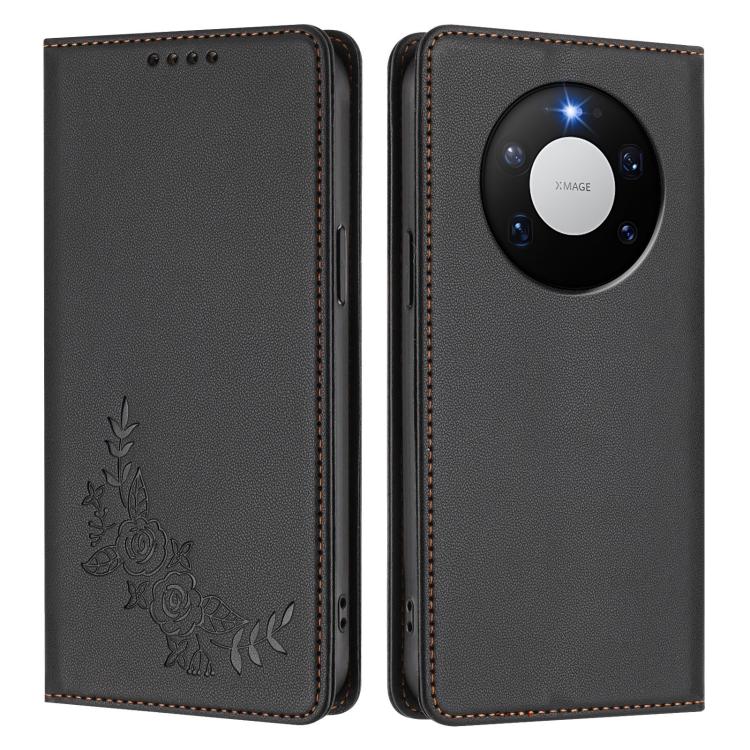 For Huawei Mate 80 Pro Max Peony Embossed Magnetic RFID Vegan Leather Phone Case