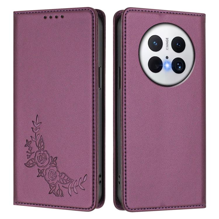 For Huawei Mate 70 Pro / Mate 70 Pro+ Peony Embossed Magnetic RFID Vegan Leather Phone Case