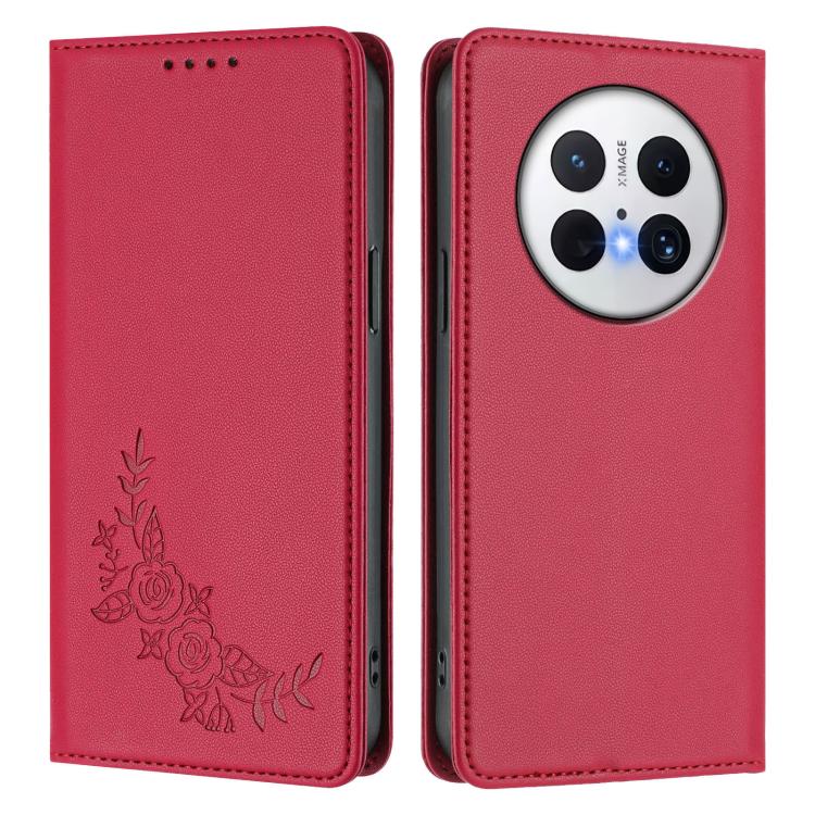 For Huawei Mate 70 Pro / Mate 70 Pro+ Peony Embossed Magnetic RFID Vegan Leather Phone Case