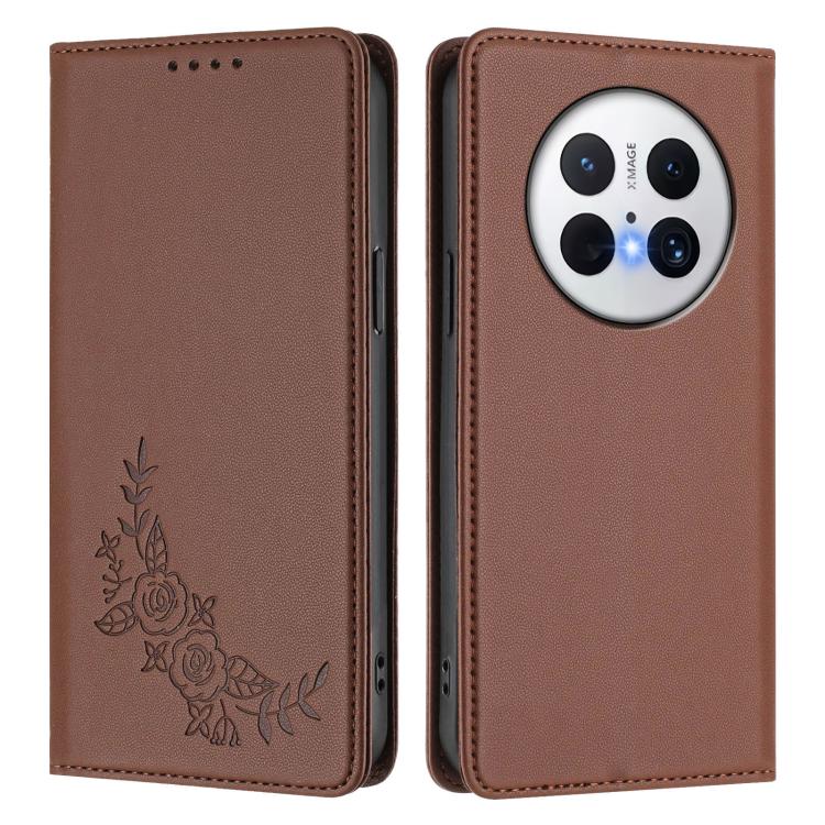 For Huawei Mate 70 Pro / Mate 70 Pro+ Peony Embossed Magnetic RFID Vegan Leather Phone Case