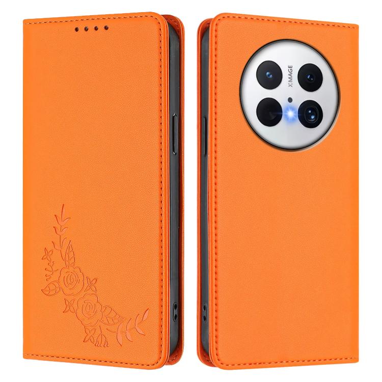 For Huawei Mate 70 Peony Embossed Magnetic RFID Vegan Leather Phone Case