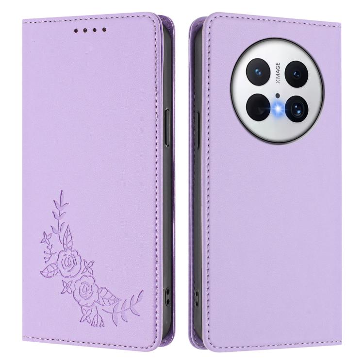 For Huawei Mate 70 Peony Embossed Magnetic RFID Vegan Leather Phone Case
