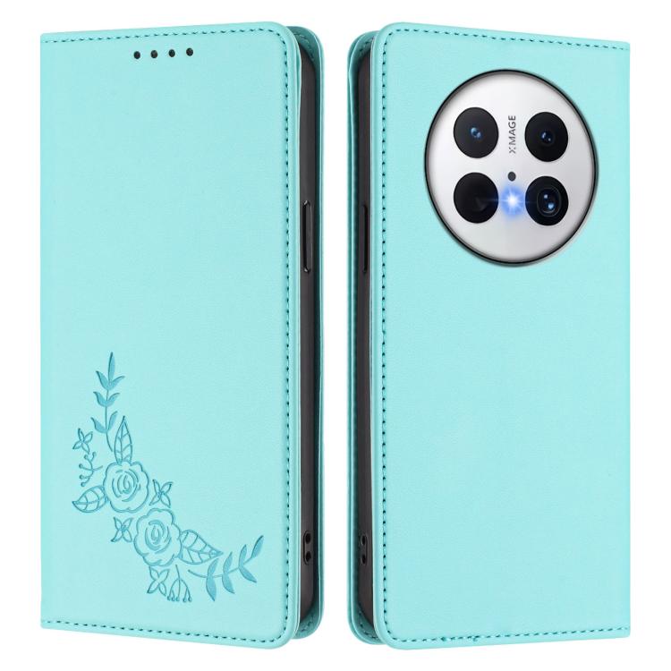 For Huawei Mate 70 Peony Embossed Magnetic RFID Vegan Leather Phone Case