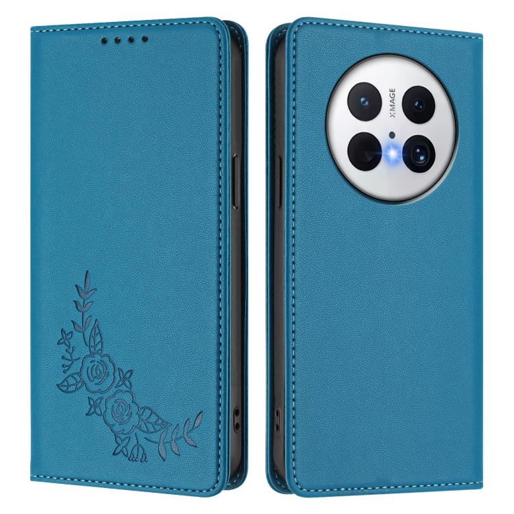 For Huawei Mate 70 Peony Embossed Magnetic RFID Vegan Leather Phone Case