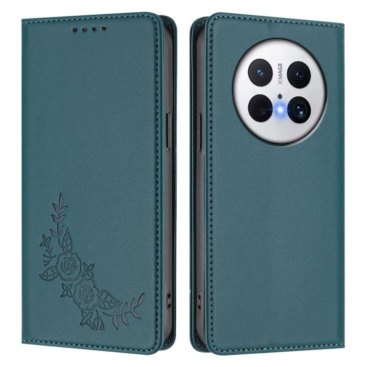 For Huawei Mate 70 Peony Embossed Magnetic RFID Vegan Leather Phone Case