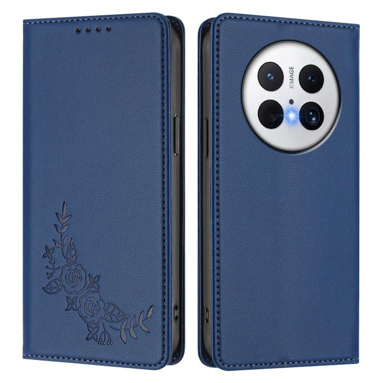 For Huawei Mate 70 Peony Embossed Magnetic RFID Vegan Leather Phone Case