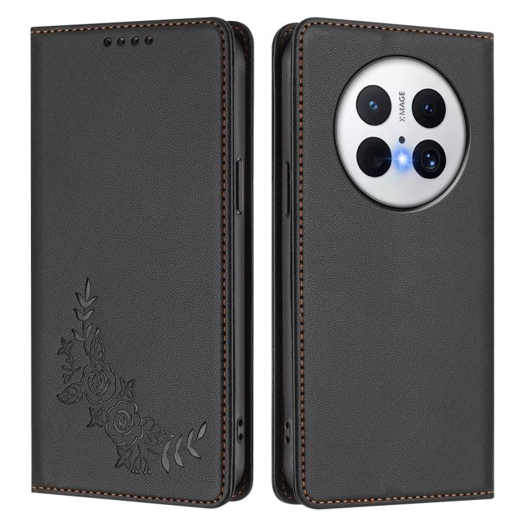 For Huawei Mate 70 Peony Embossed Magnetic RFID Vegan Leather Phone Case